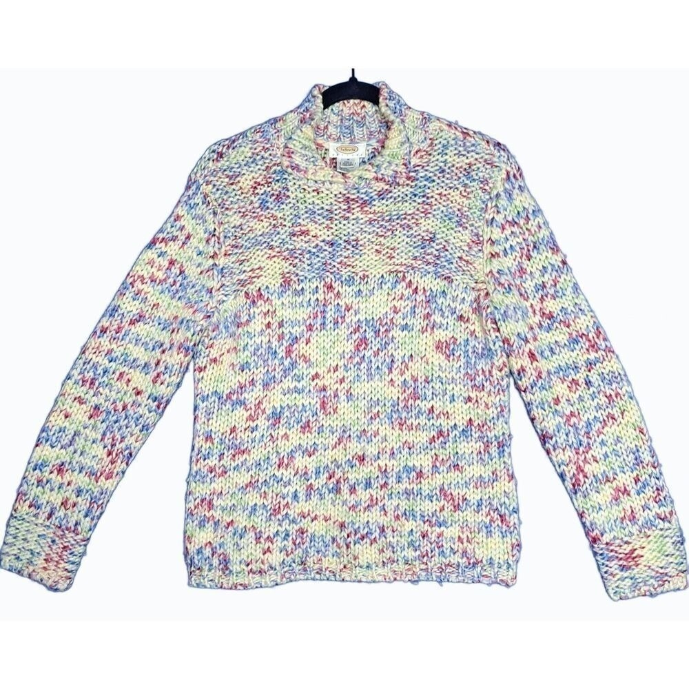 Talbots Sweater Womens MP Petite Multicolor Wool Blend Shawl Collar Chunky Knit